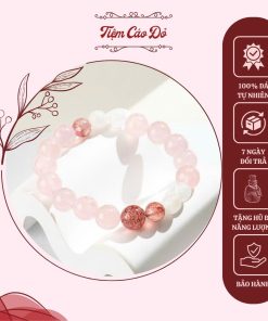 Vòng đá thạch anh hồng mix strawberry quartz