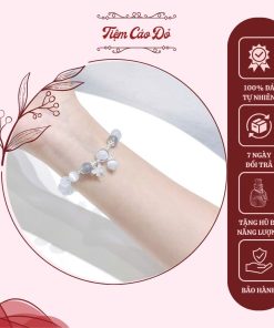 Vòng đá mặt tròn charm bạc